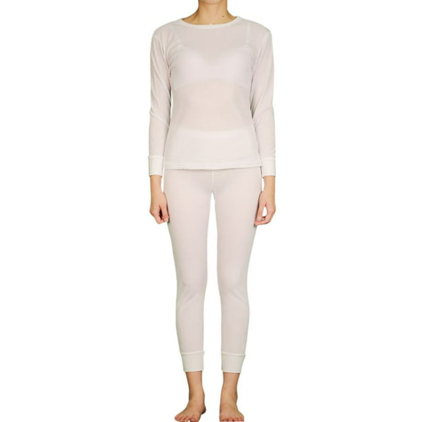 Women's Cotton Light Weight Waffle Knit Thermal Underwear Stretch Shirt & Pants